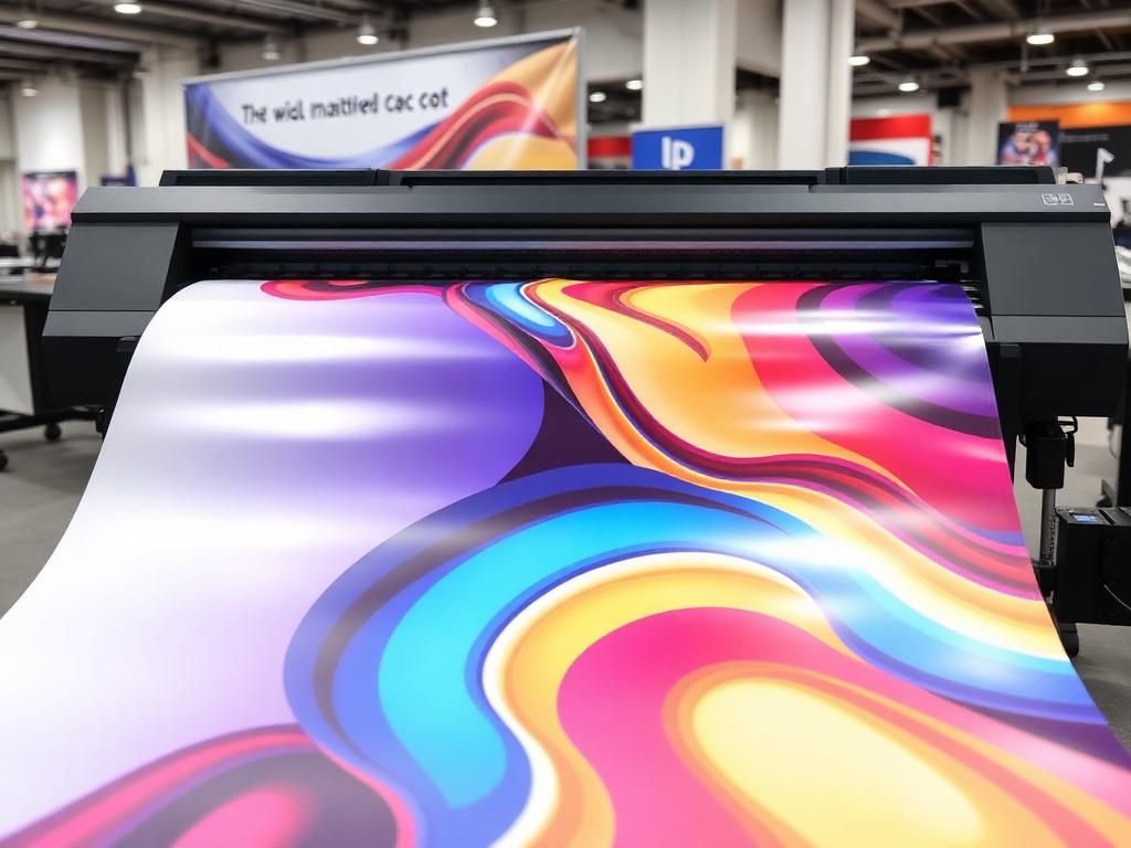 Wide format printer producing a large colorful banner